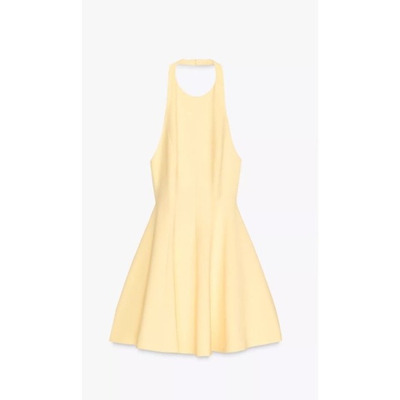 Zara Yellow Halter Neck Mini Dress Sleeveless Fit and Flare Cocktail XL NWT - Picture 1 of 11